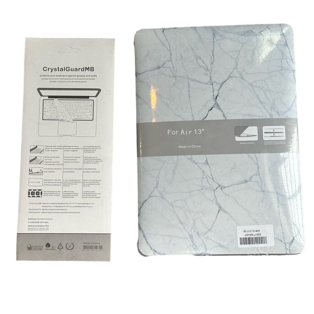 NEW! Macbook Air 13” - Hard Case & keyboard protector- White Marble